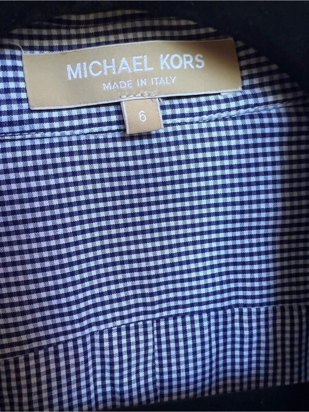 Michael Kors Made in Italy Indigo Micro Gingham Button Up women’s 6